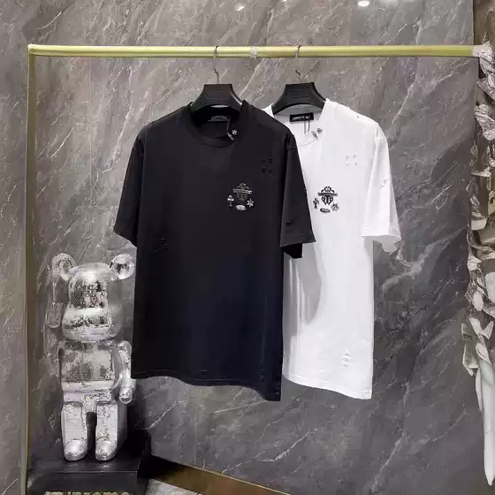 Chromeheart New Summer Model Chrome Sword Hardware Cross Washed Cotton Round Neck Short-Sleeve T-Shirt Cross-Border Shipping