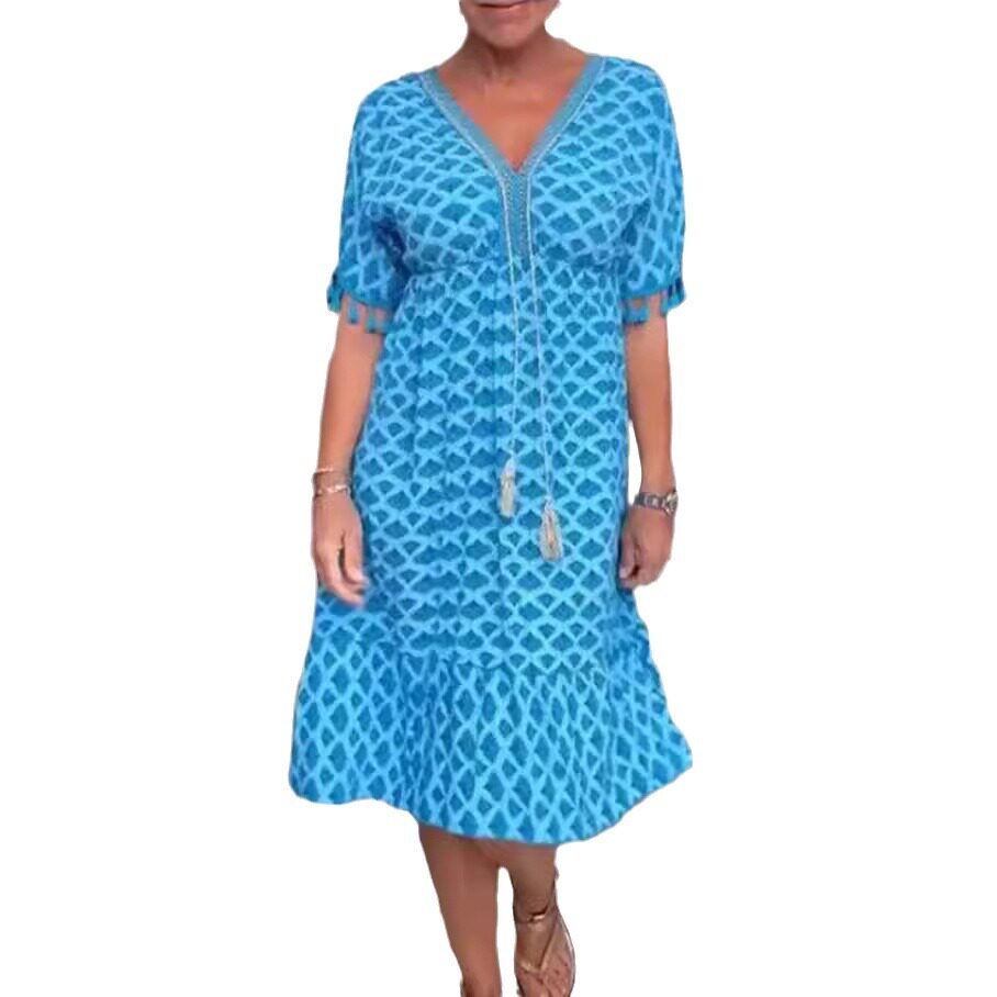 Summer Floral Print V Neck Short Sleeve Dress for Women Stylish Versatile Comfortable Perfect for Casual Outings