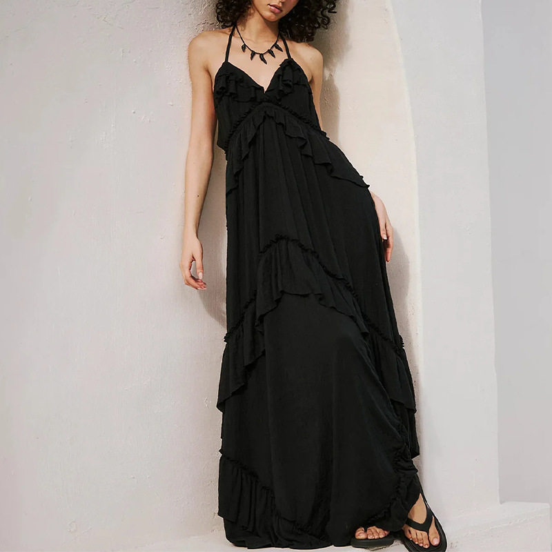 Summer Womens Dress Casual Loose Fit Solid Color Spaghetti Strap Vacation Style Wholesale Available
