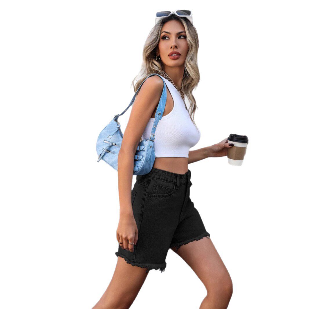 High Waisted Floral Print Wide Leg Denim Shorts Stylish Comfortable Versatile Summer Casual Wear Ready to Ship