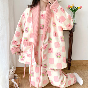 Anti-Pilling Air Cotton Three-Piece Set of Maternity Pajamas, Autumn and Winter Confinement Clothes, Spring and Autumn Postpartum Maternal Breastfeeding