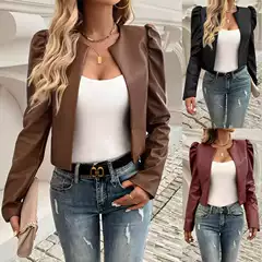 2025 European and American Amazon Independent Station Autumn and Winter Cross-Border New Women's Jacket Slim Long-Sleeved Short Leather Jacket