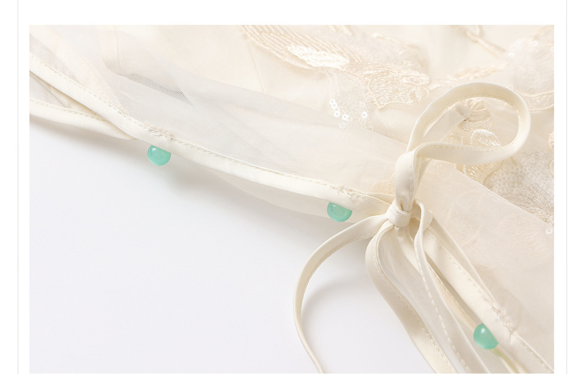 Áo gile nữ thêu họa tiết động vật cổ chữ V dáng thắt dây phối lụa organza