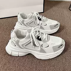 Women's Dad Shoes 2025 Spring/Summer Thick-Soled Height-Increasing Versatile White Running Breathable Mesh Sneakers Lightweight High-Top