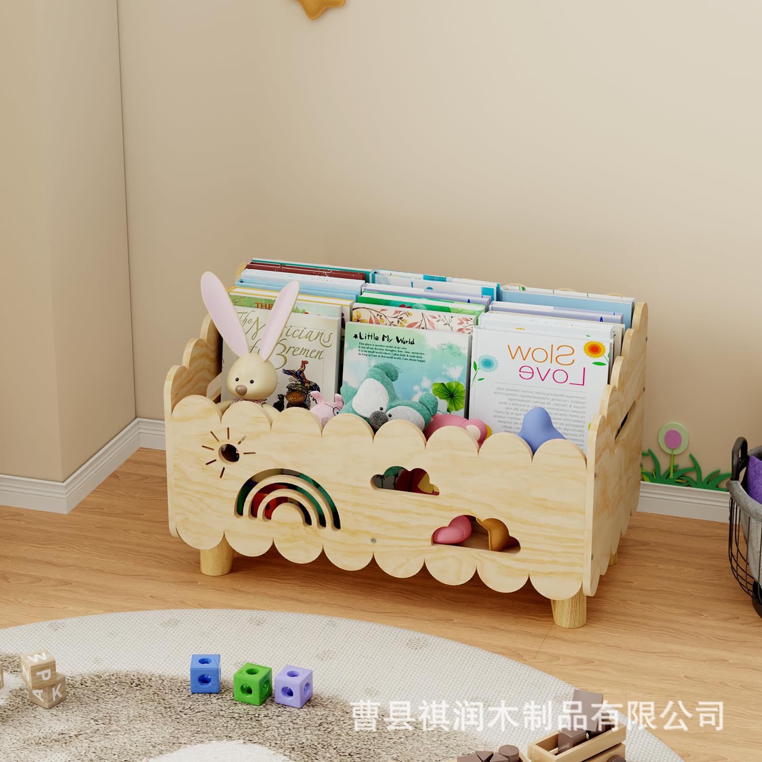 New Wooden Children's Bookshelf Floor-Standing Bookshelf Toy Storage Storage Rack Children's Room Desktop Toy Storage Basket