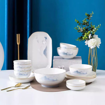 2024 New Family with Children High-grade Phnom Penh Simple Splendid Heshan Series suit Tableware Ceramic Rice Bowl
