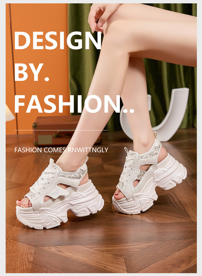 Dép sandal nữ đế dày microfibre mũi tròn phong cách thể thao — Trắng, Bạc chi tiết 10