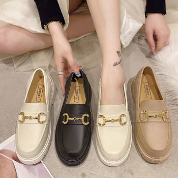 Loafers Women's Spring and Autumn British-style Retro Ins Small Gold Button Round Toe One-foot Slip-on Thick-soled Lazy Single-layer Shoes Fashionable
