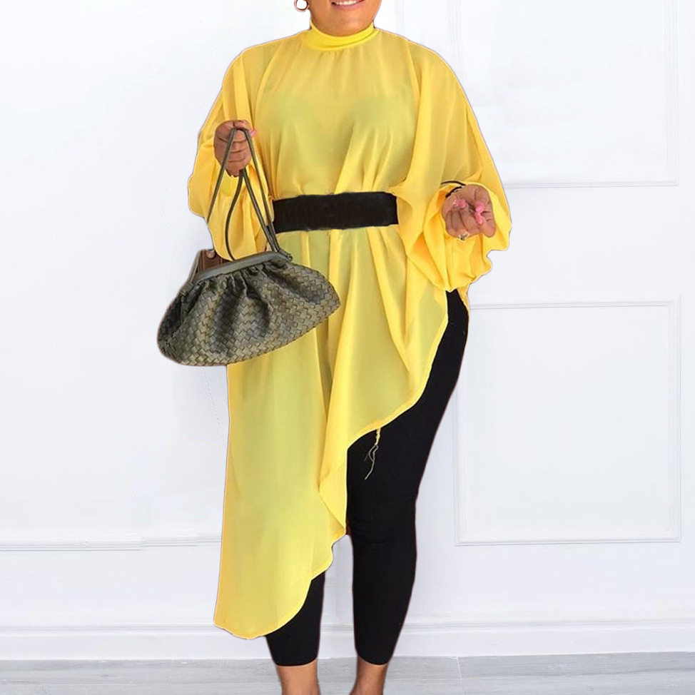 Plus Size Womens Dress Solid Color Irregular Hem Chiffon Fabric Fashionable for Moms Suitable for Casual Occasions