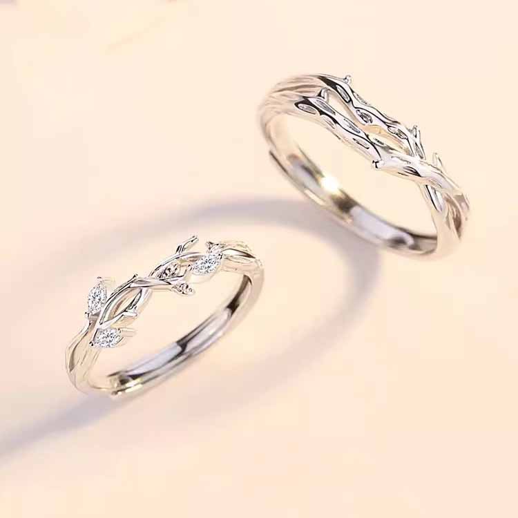 连理枝情侣对戒指男女款轻奢小众设计感时尚ins风指环批发饰品潮
