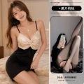 Camisole deep v bodycon dress + black crotchless stockings