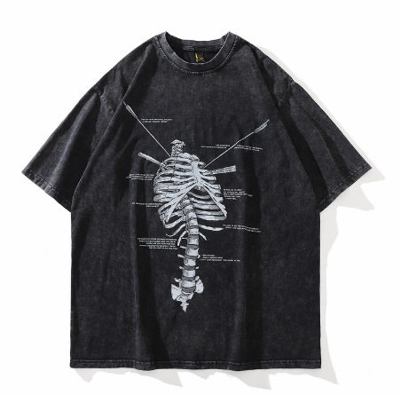 TKPA2022 summer new washed old skeleton bone printing loose high street trend brand short-sleeved T-shirt for men and women