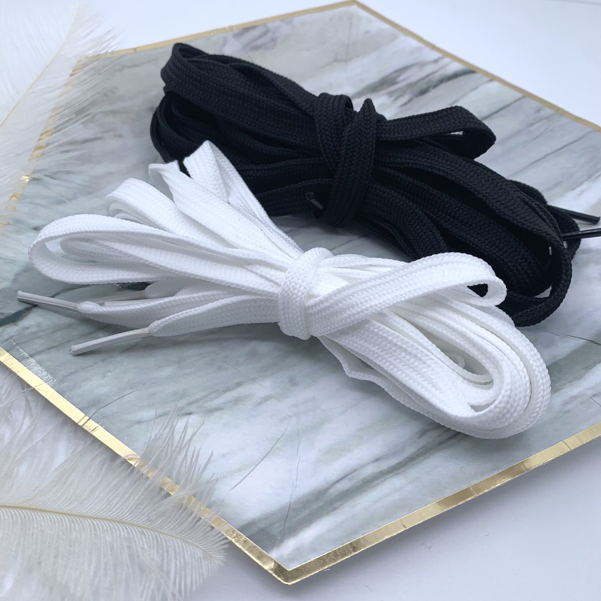 Factory 1cm thick polyester rope double hollow flat shoelace waist rope black and white sweater rope hat rope wholesale