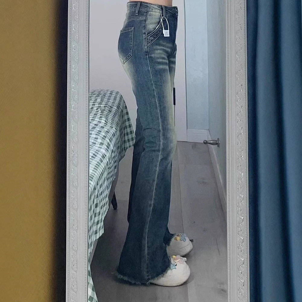 High Waisted Flared Jeans for Women Slim Fit Stretch Fabric Raw Hem Vintage Style Casual Wear Wholesale Available