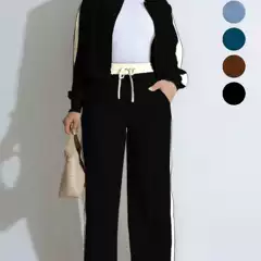 2025 New Winter Women's 2-Piece Set Casual Sports Zip-Up Color Block Loose Long Sleeve Tracksuit for Women