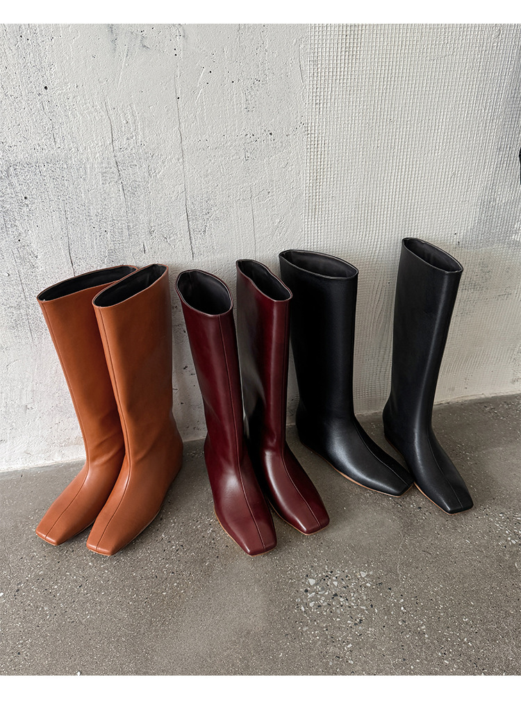 Boot nữ cổ cao mũi vuông gót xuồng tôn dáng — Ankela đỏ lót trong, Lớp lót đơn màu đen, Lớp lót đơn màu nâu, Lót nhung đen