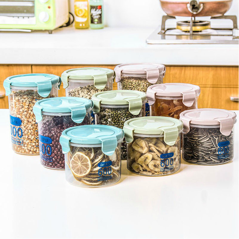 Round Sealed Jar Plastic Kitchen with Lid Snacks Grain Storage Jar Storage Jar for Sour Cheese Cake Jar