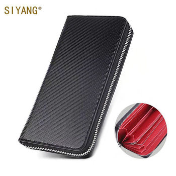 Manufacturer Wholesale Amazon's New Carbon Fiber Microfiber Leather Long Zipper Men's Wallet Women's Coin Purse Trendy
