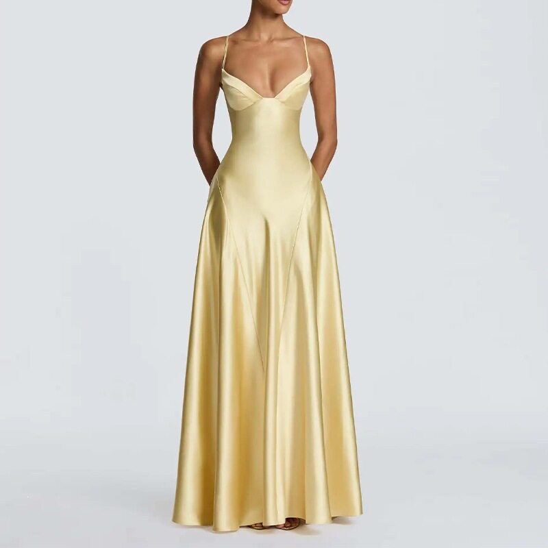 Womens Summer Dress Elegant Slim Fit Solid Color French Style Maxi Length Perfect for Casual or Formal Occasions