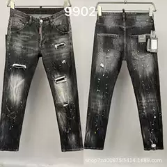 9902 Lacquer Dot Hole Fashionable Secondary Square Trendy Jeans Cross-Border Men's Straight-Leg Denim Trousers European Station