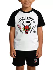 Stranger Things Classic Black and White Hellfire Club Raglan Sleeve Short Sleeve Shorts Set Unisex Family Outfit