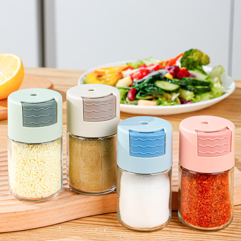 Controlled Salt Bottle Quantitative Seasoning Jar Kitchen Glass Seasoning Press Seasoning Jar Sealed Seasoning Box Salt Jar MSG