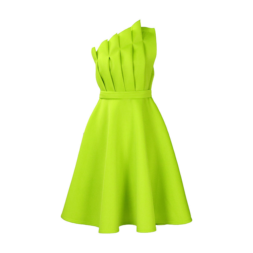Plus Size Womens Summer Dress Sexy Asymmetrical Neckline High Waist Pleated Design Evening Party or Banquet Wear
