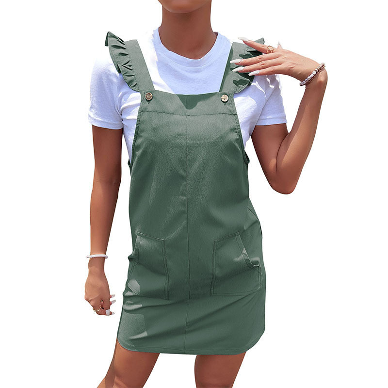 Summer Ruffle Hem Sleeveless Dress Solid Color Fashionable Design Comfortable Fit Perfect for Casual Outings