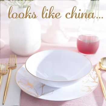 6/14/24oz Disposable Plastic Gold-Rimmed Large Bowl Salad Bowl White Soup Bowl Sauce Bowl Party Tableware Cross-Border