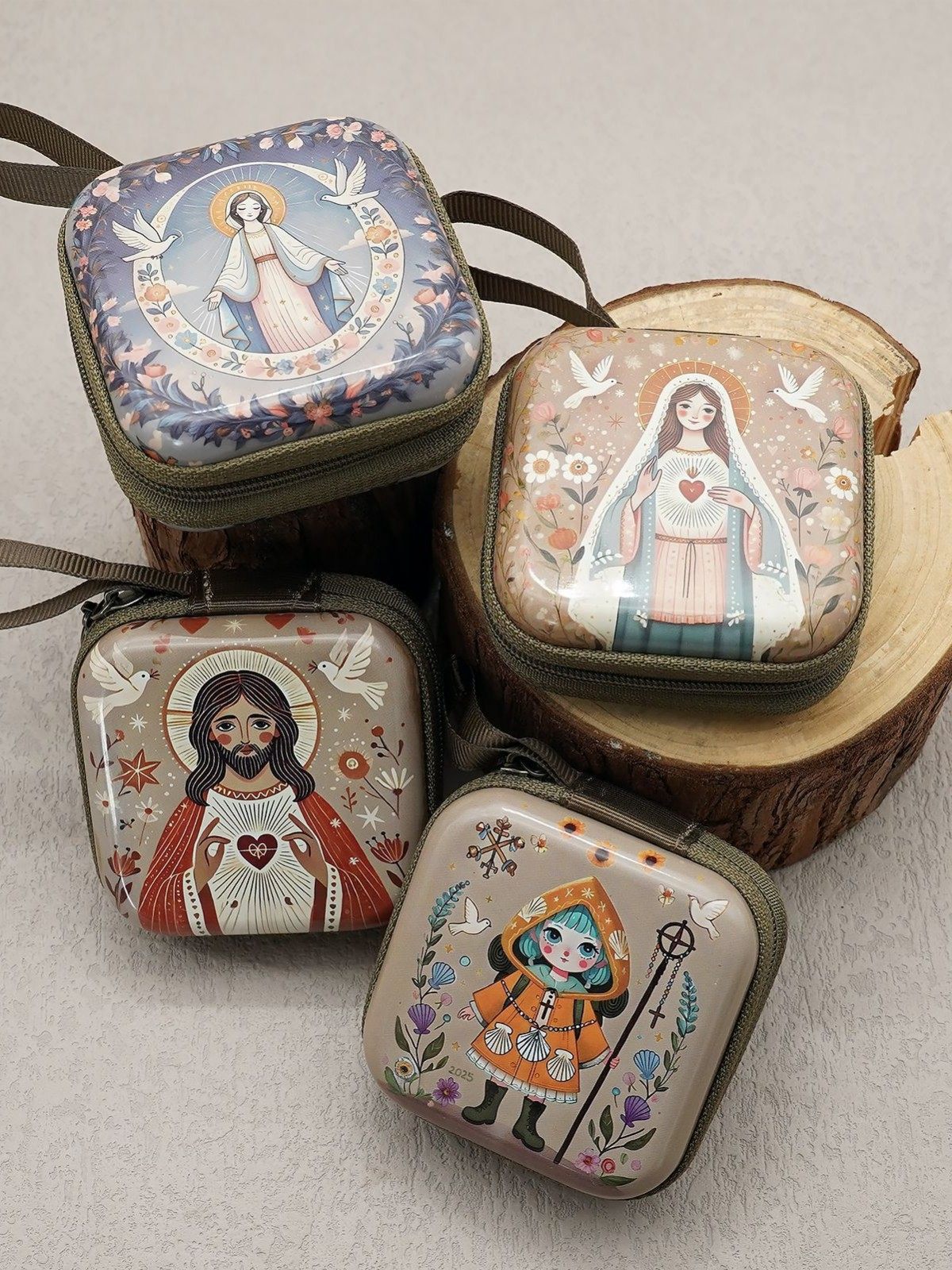Square Hand-Painted Hot-Selling Rosary Bag Storage Box Cartoon Pattern Portable Coin Purse Cross-Border Original Design 7X7Cm