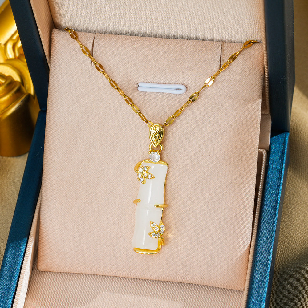 361 バンブー ネックレス - ゴールドとホワイト