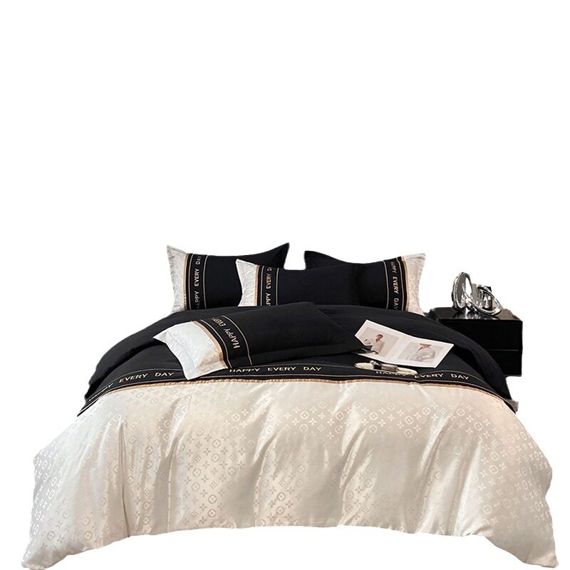 Washed Cotton Ice Silk Jacquard Four-Piece Set Simple Solid Color Bedding Quilt Cover Sheet Bedding Manufacturer Wholesale