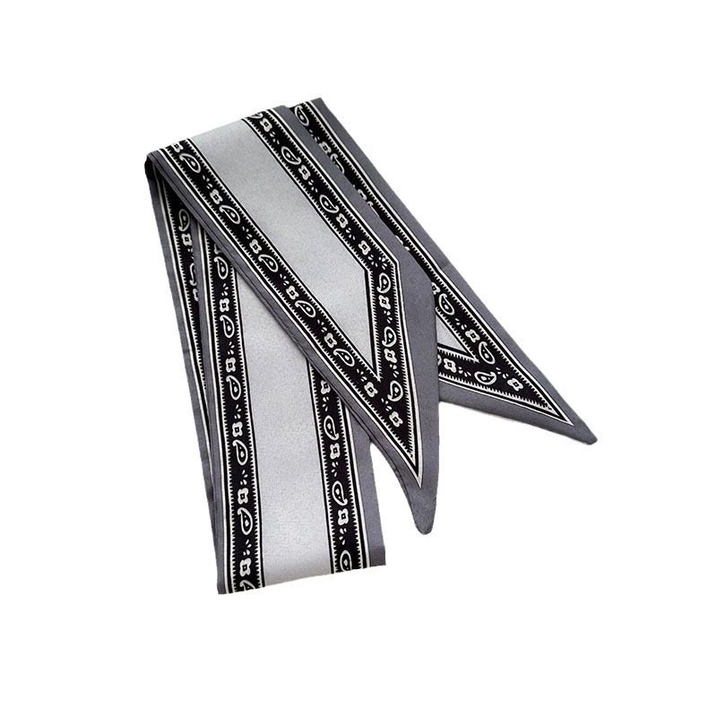 Narrow Long Small Silk Scarf 2025 Women's Spring and Summer Korean Style All-match Tie Hair Tie Bag Solid Color Cashew Flower Hair Belt Ribbon