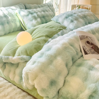 Cross-Border Export Class a 220g Bubble Rabbit Velvet Milk Velvet Four-Piece Set of Bed Sheets and Bed Bags for Students Three or Four-Piece Set Wholesale