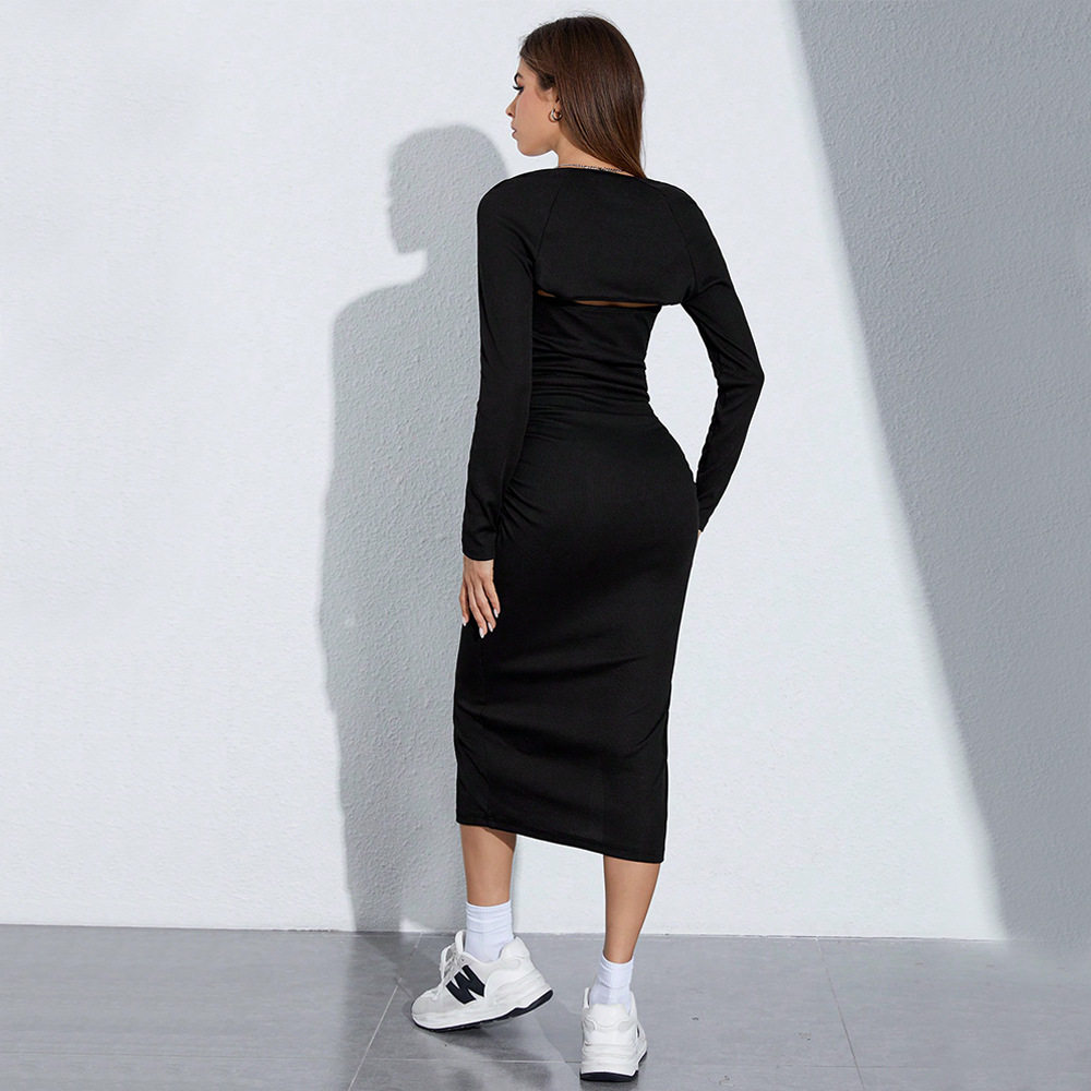 Two Piece Dress Set Sexy Strapless Long Sleeve Mid Length Side Slit Autumn Winter Fashion for Women Wholesale