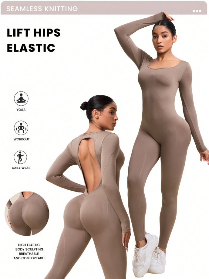 European and American Cross-Border Popular Moisture-Wicking Seamless Backless High-Elastic Tight-Fitting Sports Yoga Fitness Suit Jumpsuit