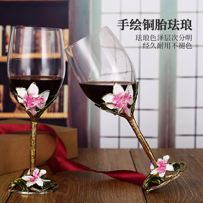 European Enamel Cherry Blossom High-End Red Wine Glass Set Tall Glass Red Wine Glass Wine Glass Decanter