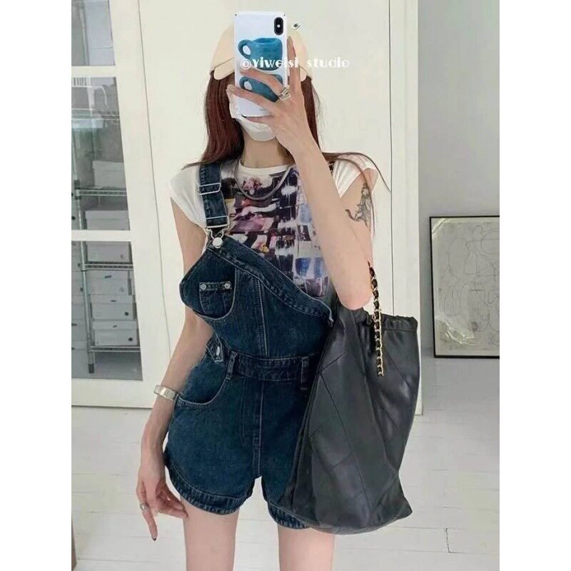 Womens Summer Denim Overalls Asymmetrical One Shoulder Design Loose Fit Trendy Style Casual Wear Wholesale