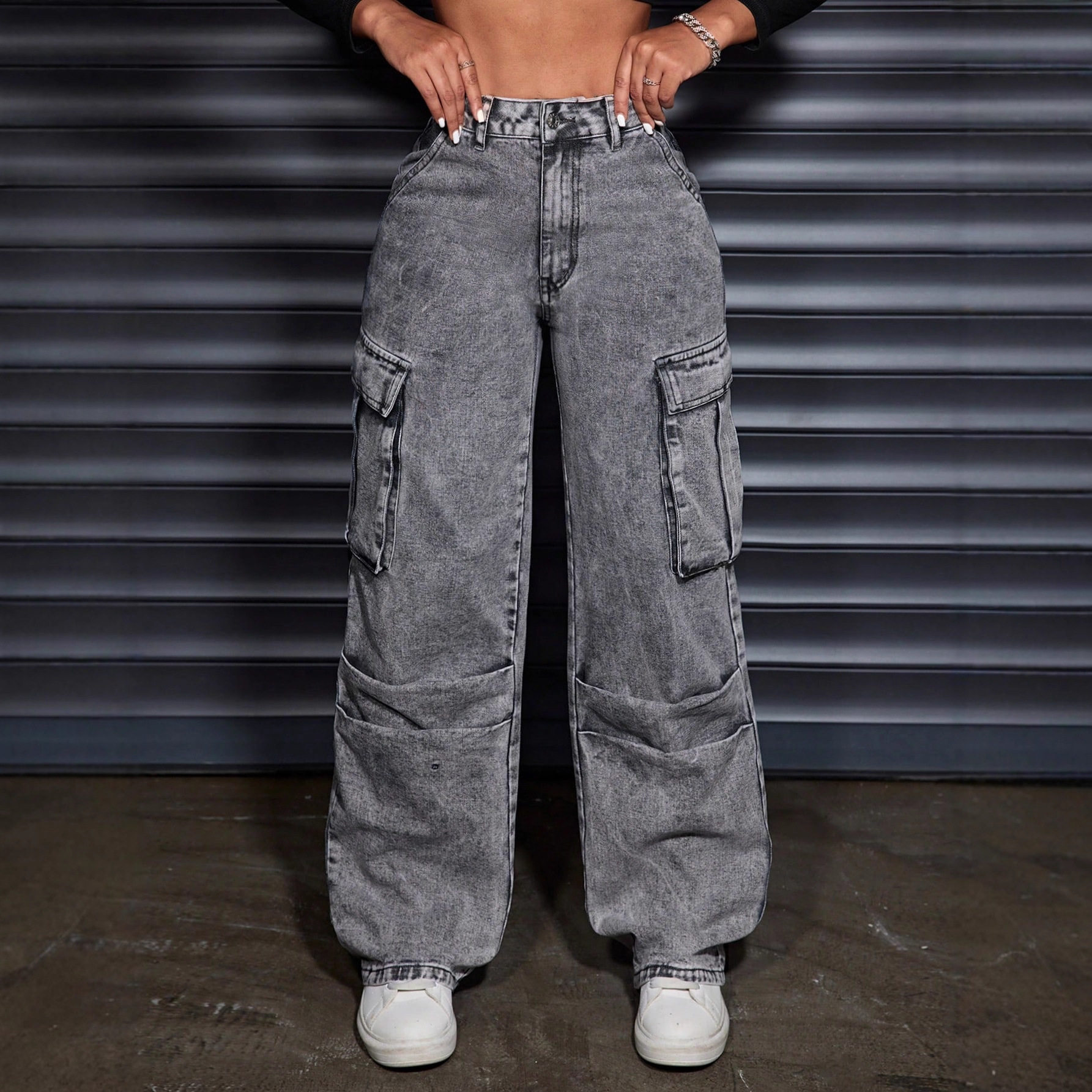 Womens High Waisted Denim Trousers Pocket Design Trendy Street Style Casual Wear Wholesale Available