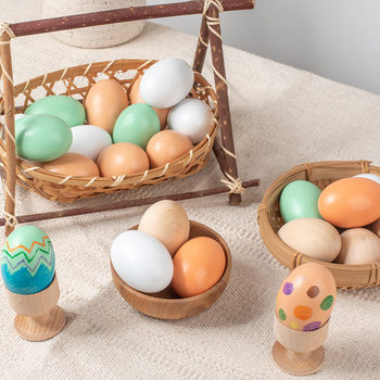 Wooden Artificial Egg Duck Egg Baby DIY Painted Easter Decoration Wooden Crafts Children's Educational Toys