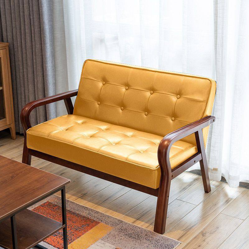 皮艺沙发小户型北欧复古曲木扶手单人双人三人简易客厅网红款