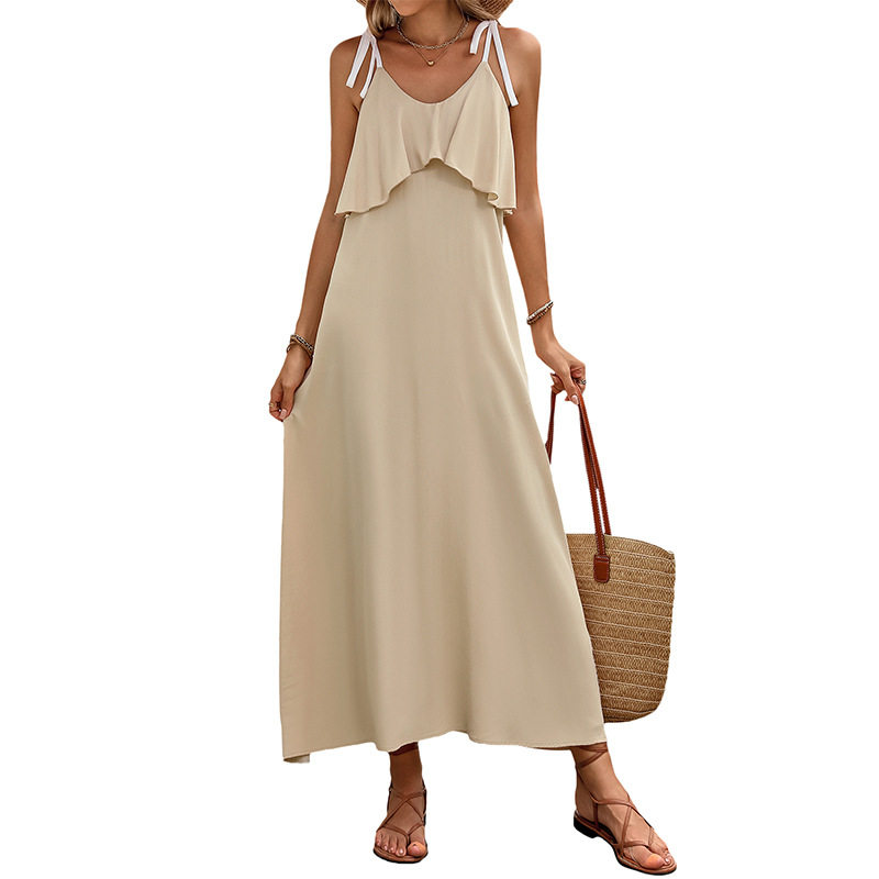 Casual Ruffle Hem Cami Dress Solid Color Beach Vacation Style Perfect for Summer Getaways Wholesale Available