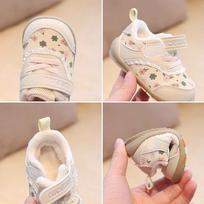 One-Year-Old Baby Girl's Cotton Shoes 6-12 Months Girls' Shoes Autumn and Winter Infant Toddler Shoes Soft Sole Key Shoes Warm