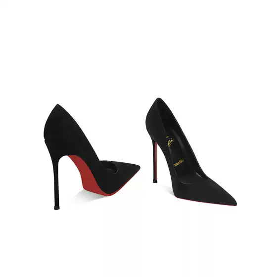 2025 Spring and Autumn Fashion Elegant Red Sole Shoes Cashmere Height 12cm Pointed Toe Full Wrap Side Hollow Women's Shoes