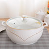 Household Double-Eared Ceramic Soup Bowl with Lid, Creative Stew Pot, Pure White Large-Capacity Rice Soup Bowl, Soup Basin, Microwave Oven Ginger Tea
