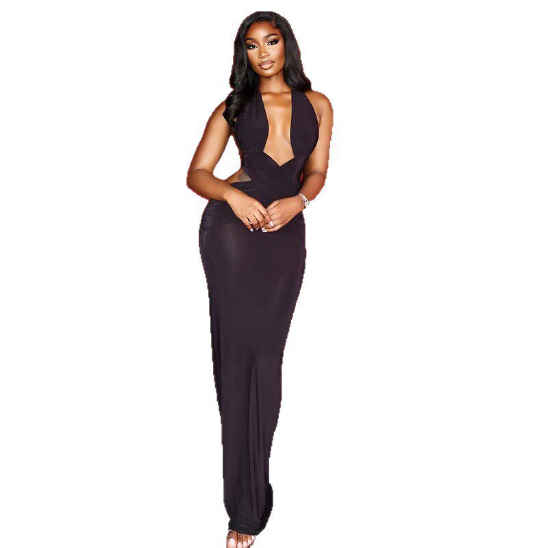 Sleek Backless Bodycon Dress Solid Color Ruffled Design Halter Neck Trendy Street Style for Parties Wholesale