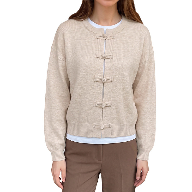Korean Style Solid Color Cardigan New Chinese Button Design Casual Wear for Spring and Autumn Wholesale Available