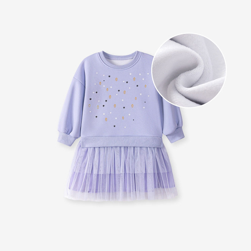 Kids' Dress, Autumn Fleece-lined Girls' Dress, Cute Tulle Kids' Dress