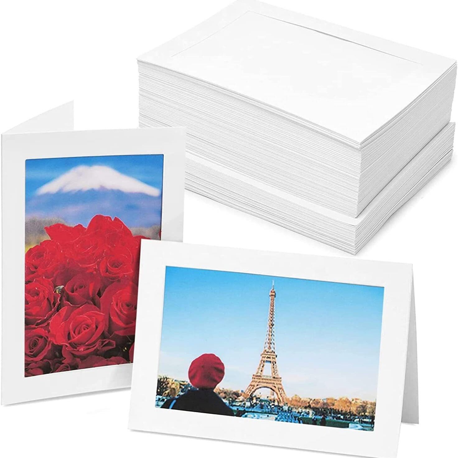 Paper photo frame with envelope, horizontal and vertical dual-purpose paper photo frame, 4x 6 inch photo postcard card. White