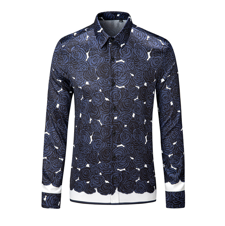 Áo sơ mi nam dài tay họa tiết hoa in kỹ thuật số, vải polyester mềm mịn không cần ủi — Giá bán đại lý không được thấp hơn 208, Màu ảnh